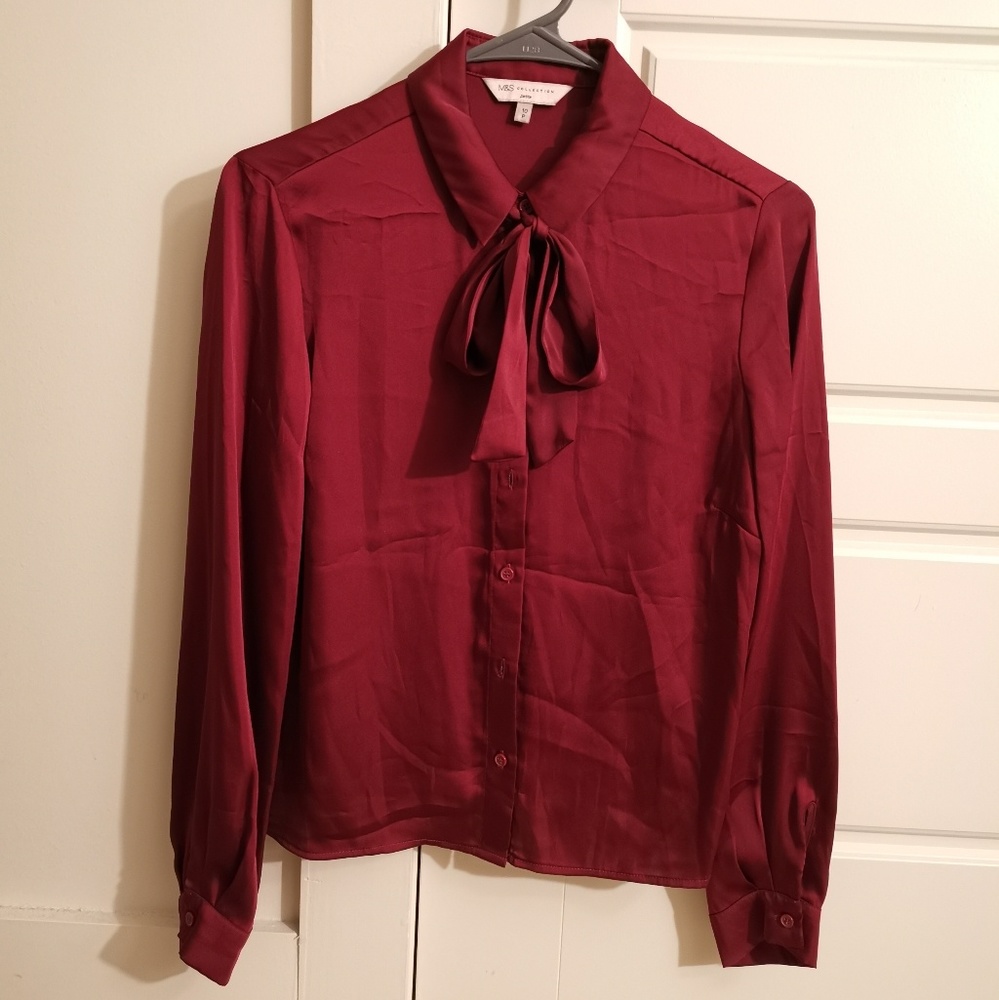 NWOT Marks & Spencer silky blouse wine color sz 6P